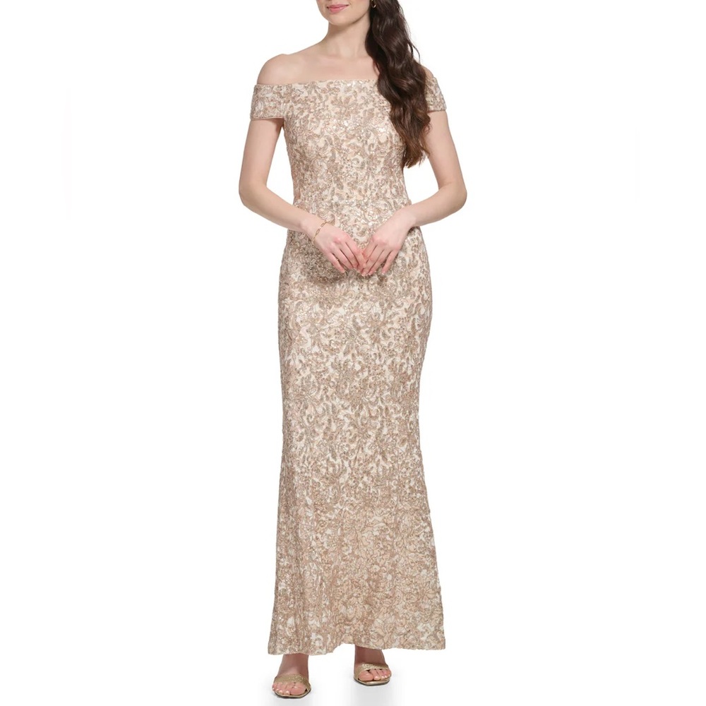 Vince Camuto Sequined-Lace Off-The-Shoulder Gown sz 4